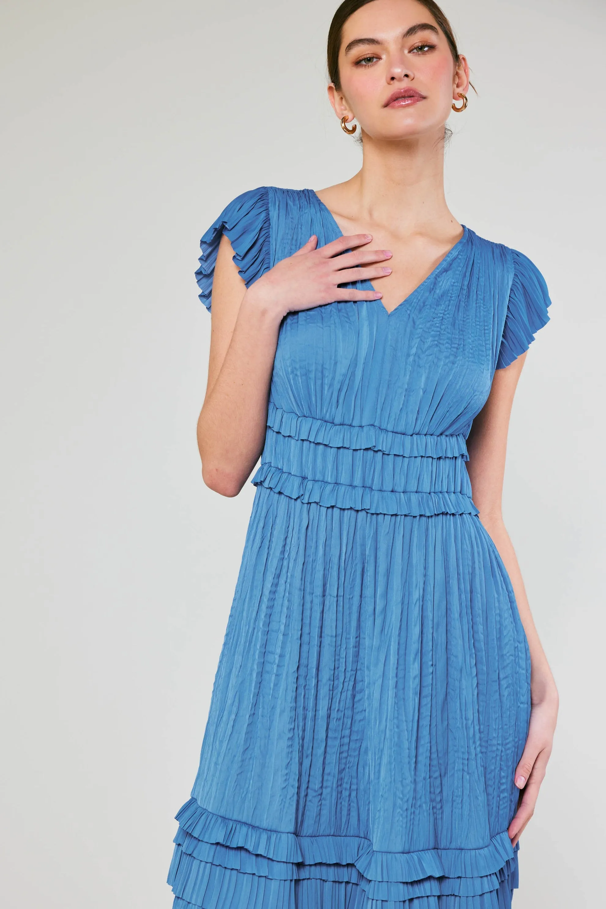 Sereia Pleated Midi Dress - Light Blue