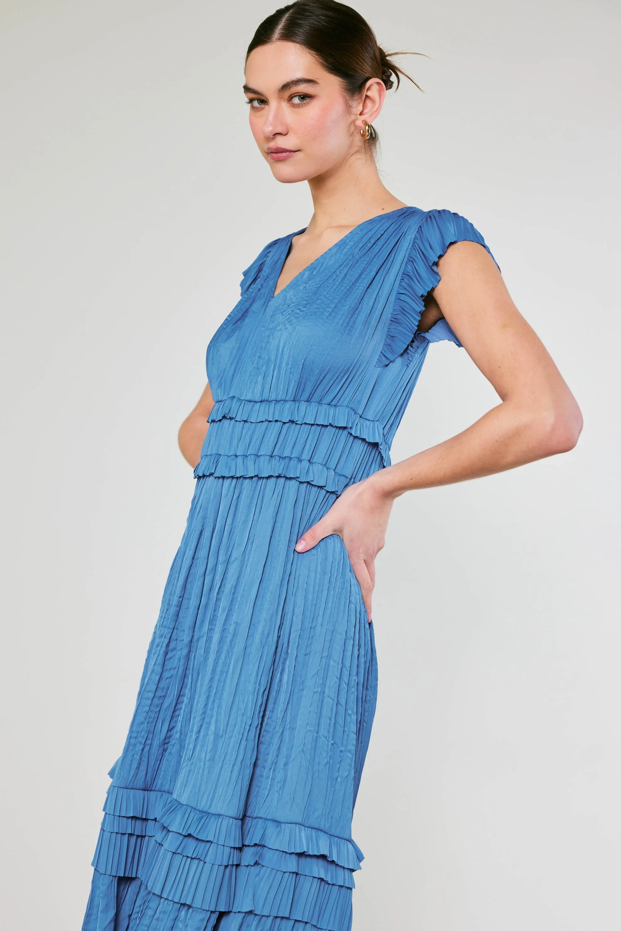 Sereia Pleated Midi Dress - Light Blue