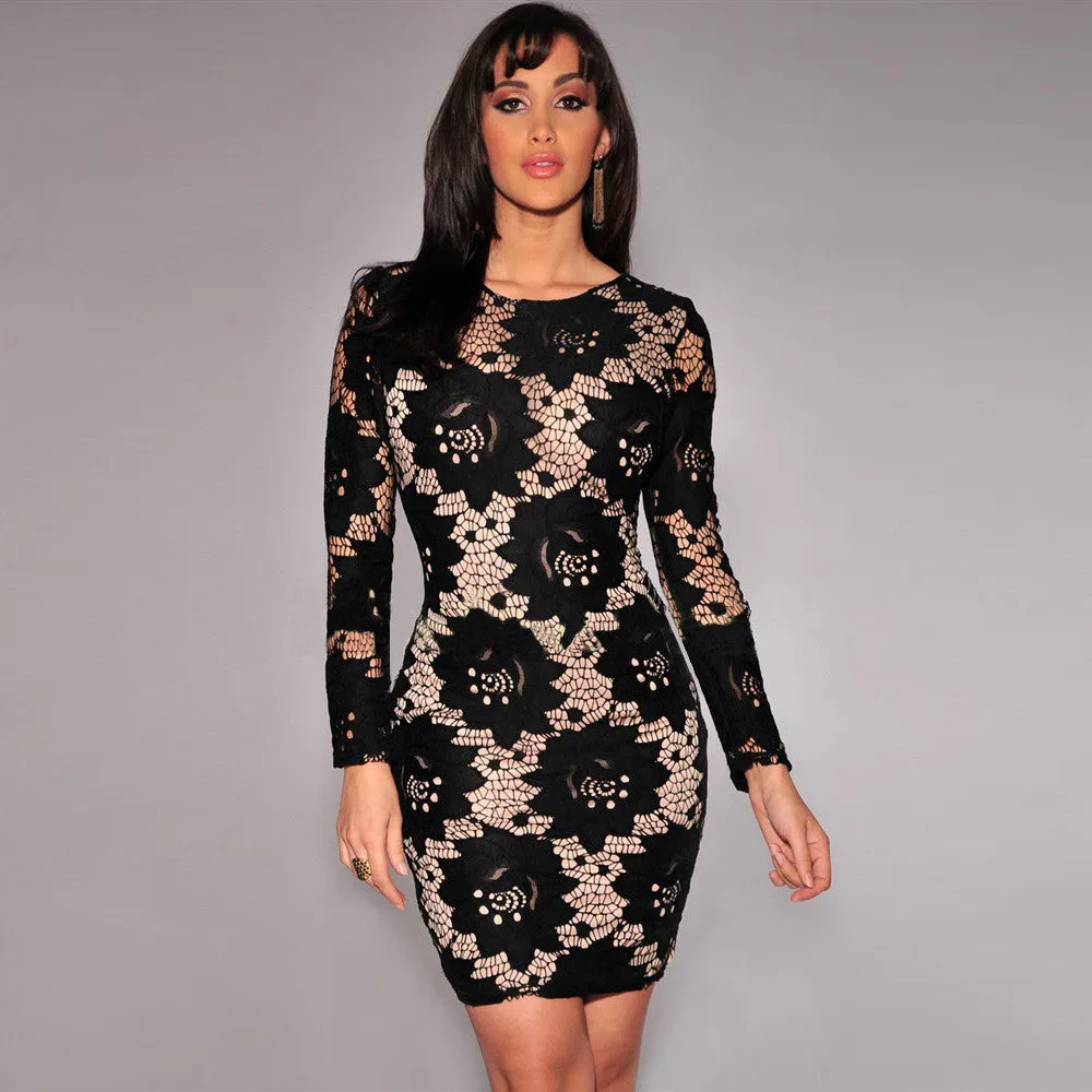 Sexy Black Embroidery Bodycon Short Dress