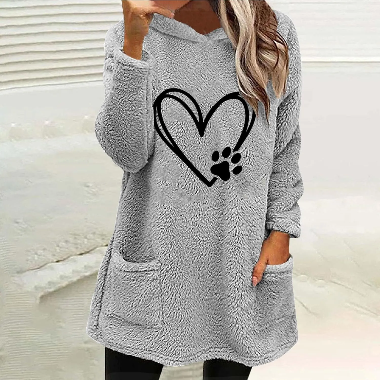 Sherpa Hoodie for Women Fleece Pullover Sweater Oversized Graphic Sweatshirt with Pockets Warm Winter Clothes
