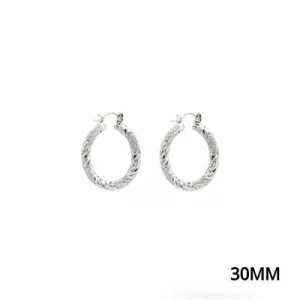 Silver Twist Textured Aluminum Water Resistant Hoop Earring