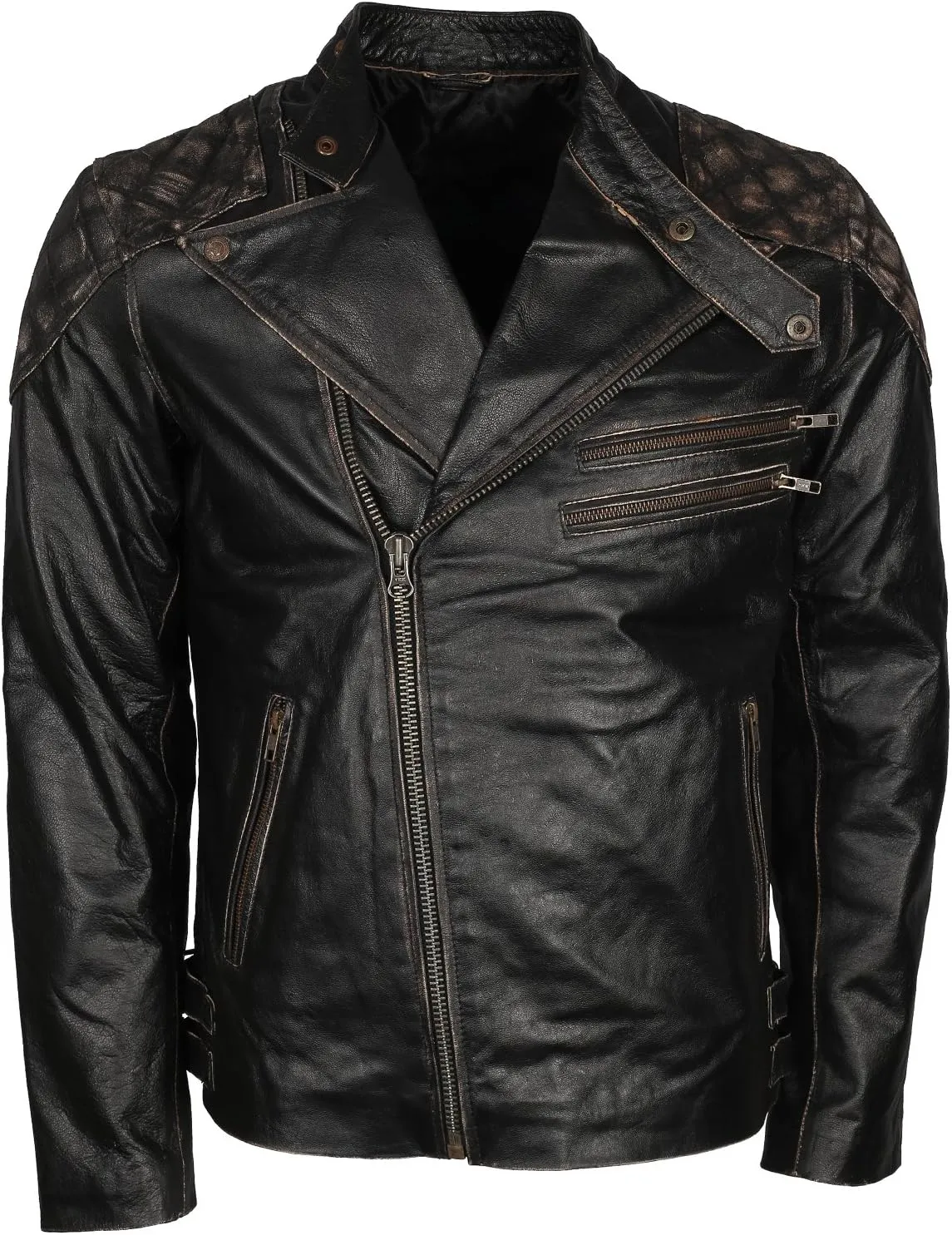 Skull and Bones Black Motorcycle Leather Jacket for Men - Cow Hide Leather Biker Jacket Men