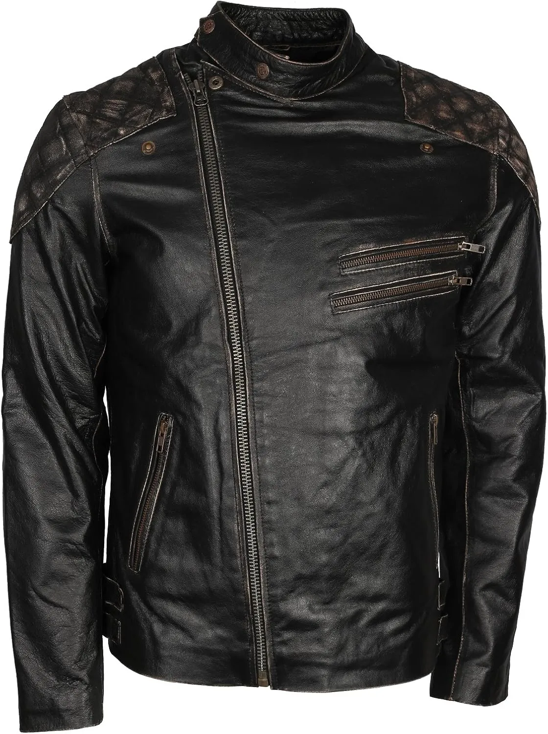 Skull and Bones Black Motorcycle Leather Jacket for Men - Cow Hide Leather Biker Jacket Men