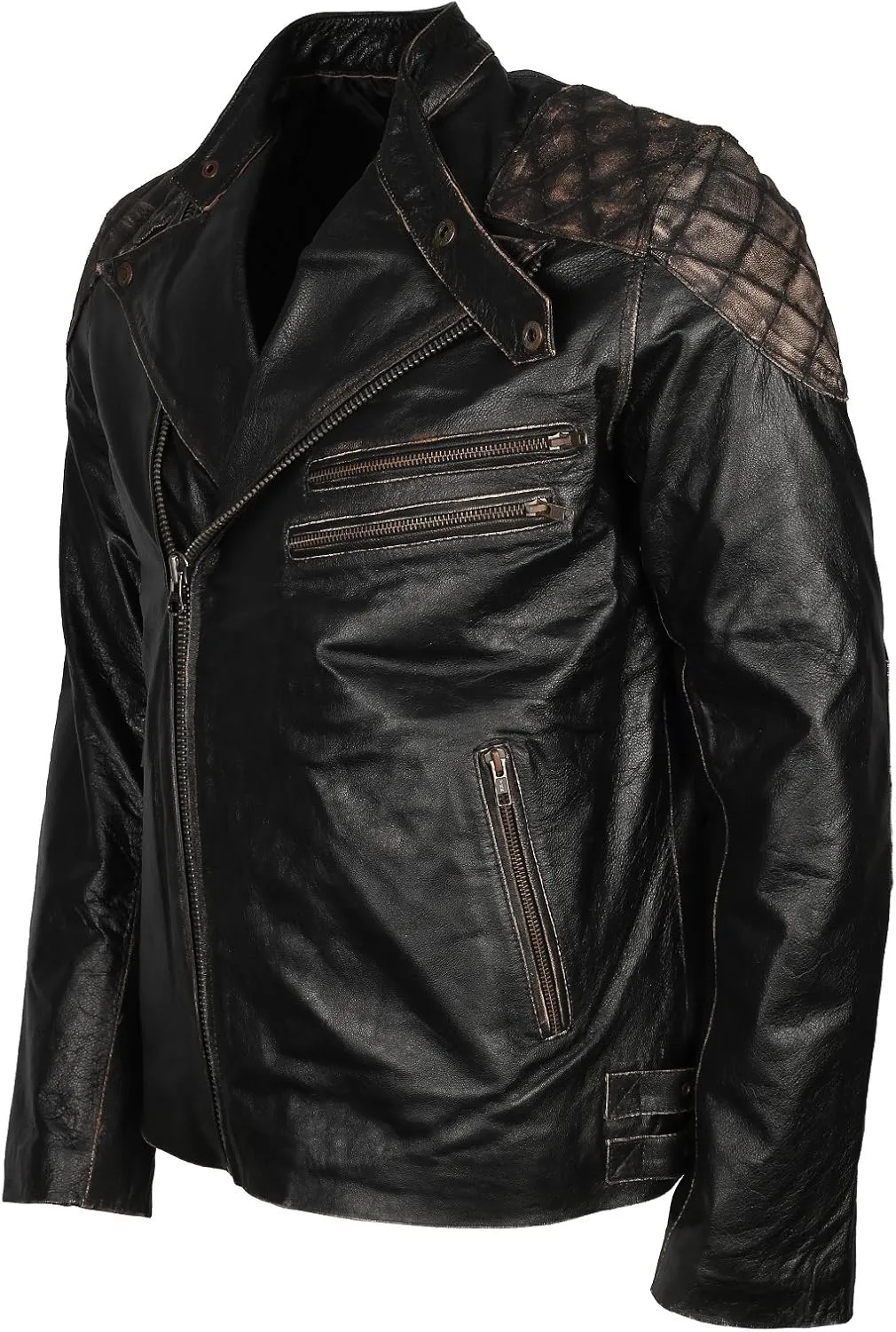 Skull and Bones Black Motorcycle Leather Jacket for Men - Cow Hide Leather Biker Jacket Men
