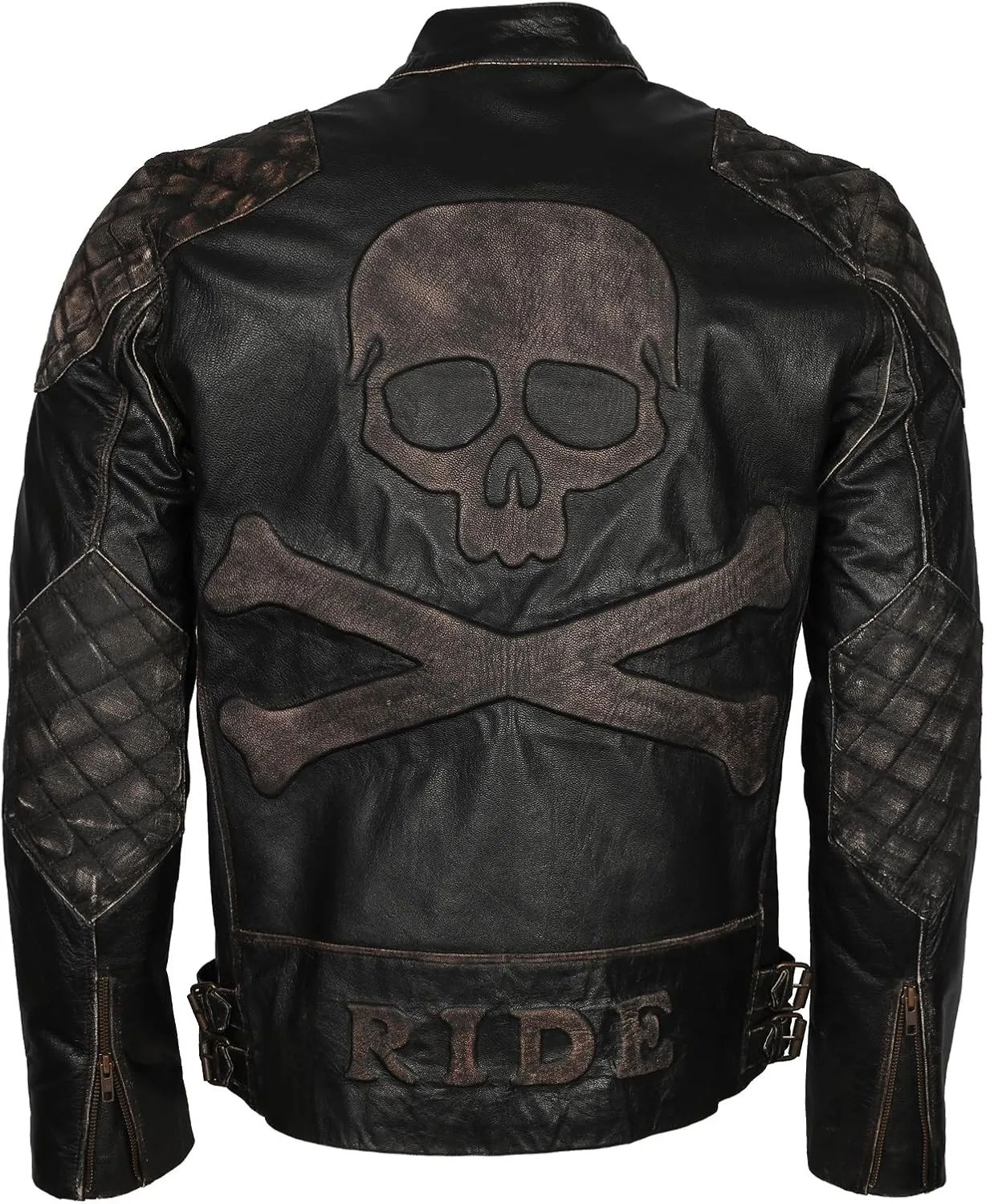 Skull and Bones Black Motorcycle Leather Jacket for Men - Cow Hide Leather Biker Jacket Men