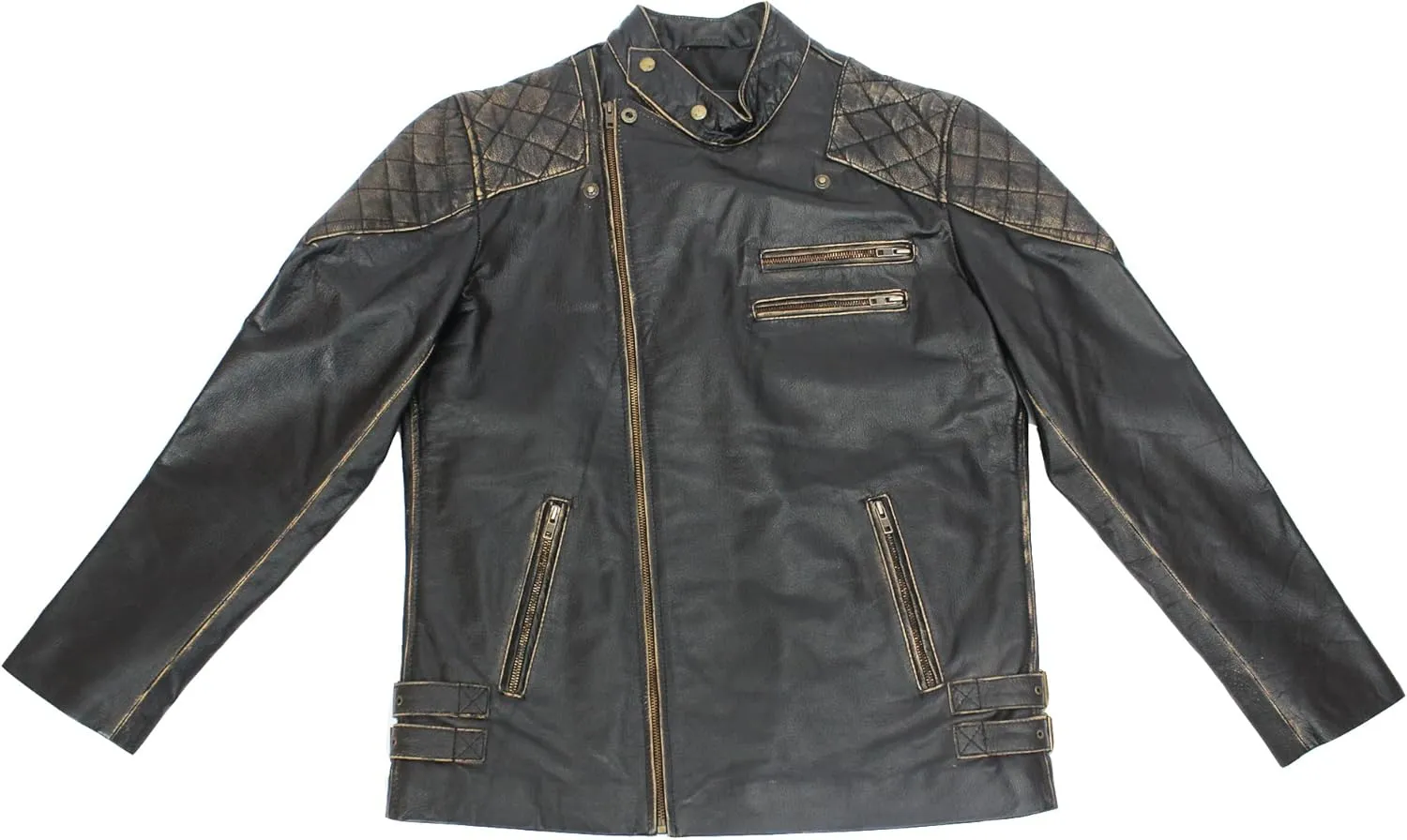 Skull and Bones Black Motorcycle Leather Jacket for Men - Cow Hide Leather Biker Jacket Men