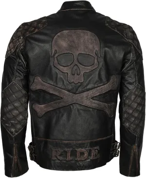Skull and Bones Black Motorcycle Leather Jacket for Men - Cow Hide Leather Biker Jacket Men