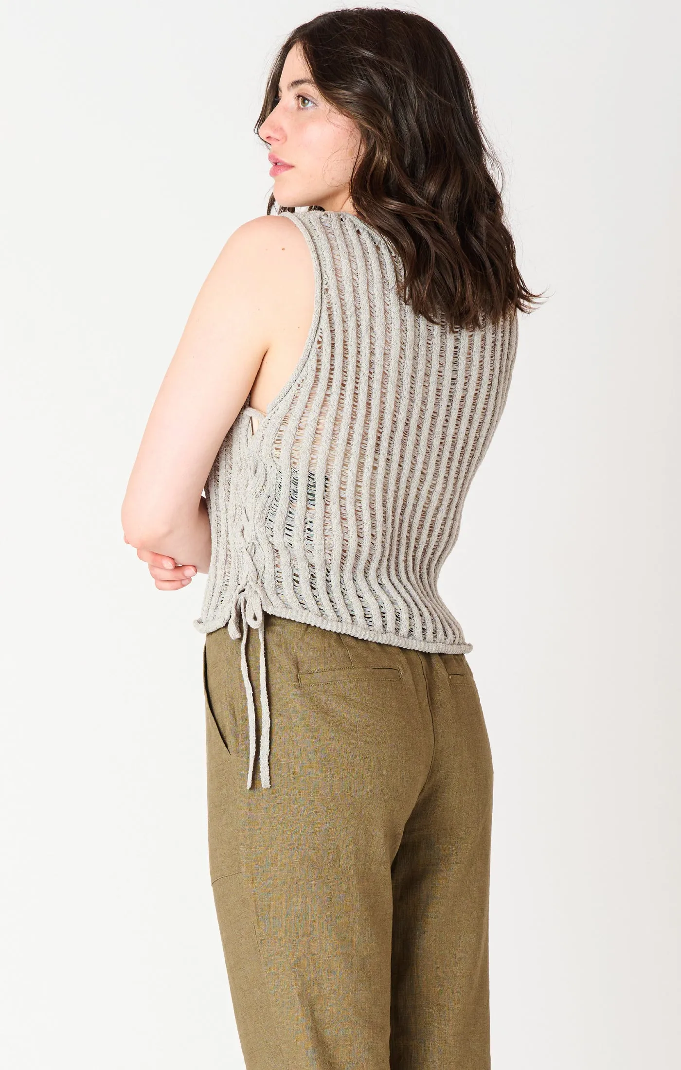 Sleeveless Open Stitch Tank - Sage
