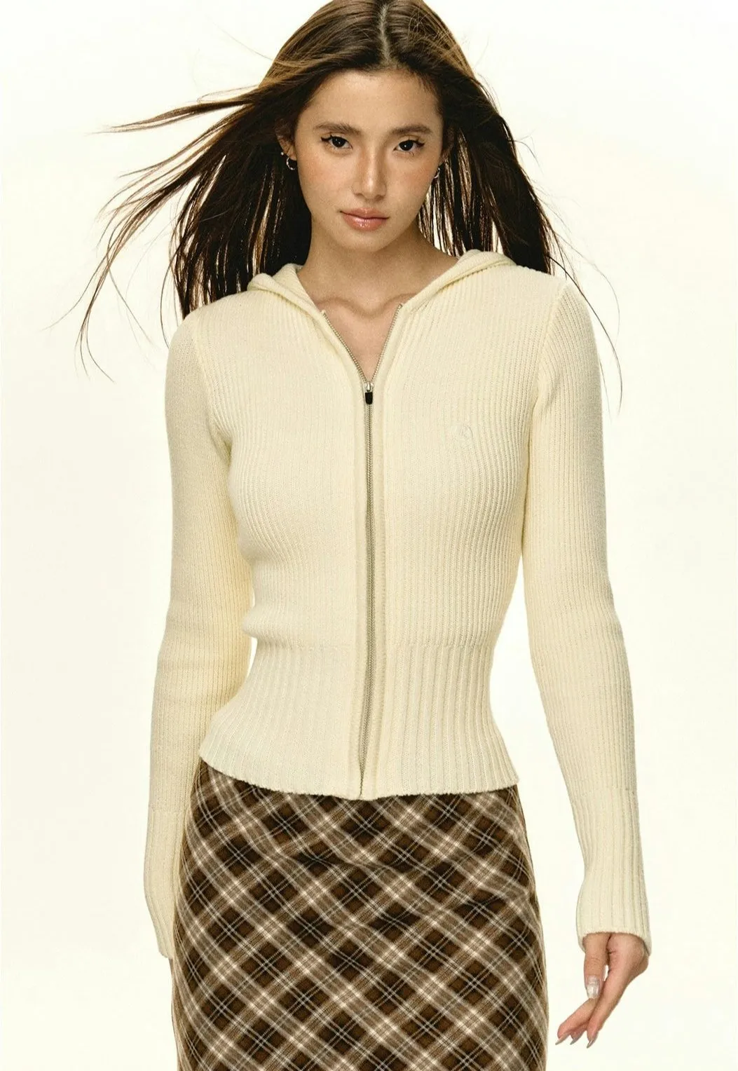 Slim Ribbed Zip-Up Hooded Sweater