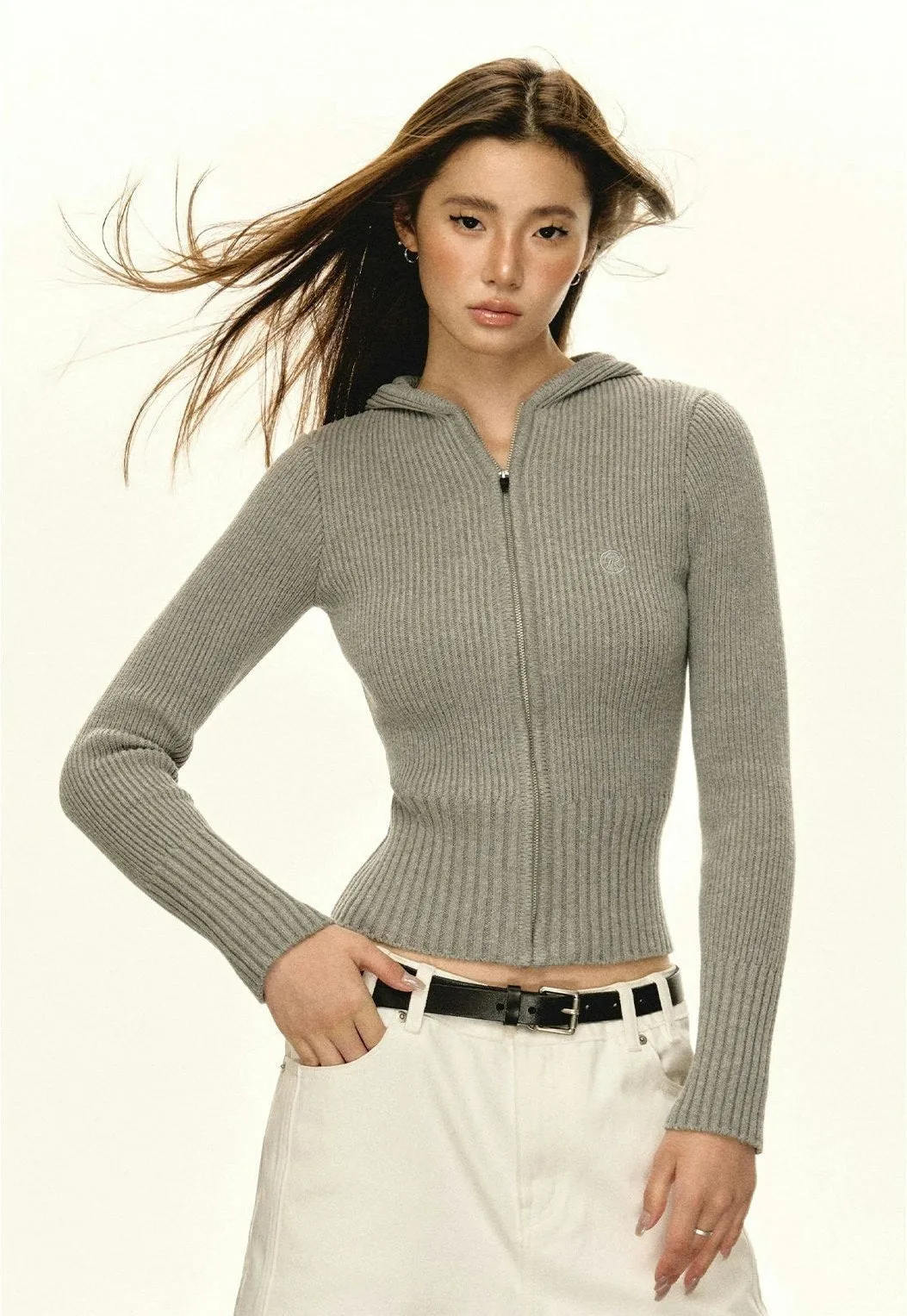 Slim Ribbed Zip-Up Hooded Sweater