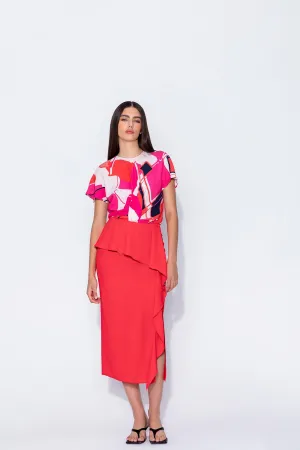 Slit Skirt with Frills Red