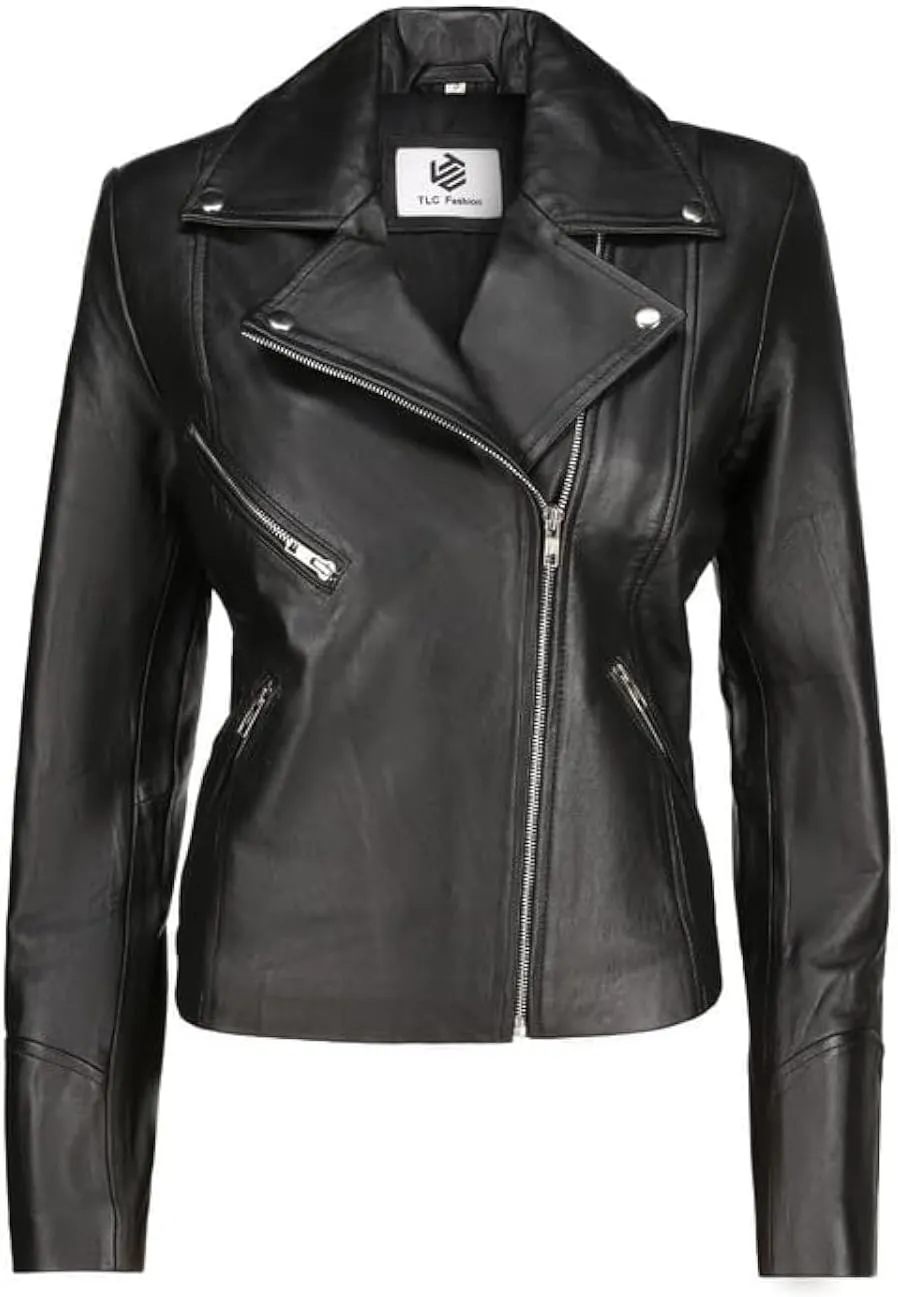 Soft Leather Motorcycle Jacket Women - Slim Leather Biker Jacket for Women