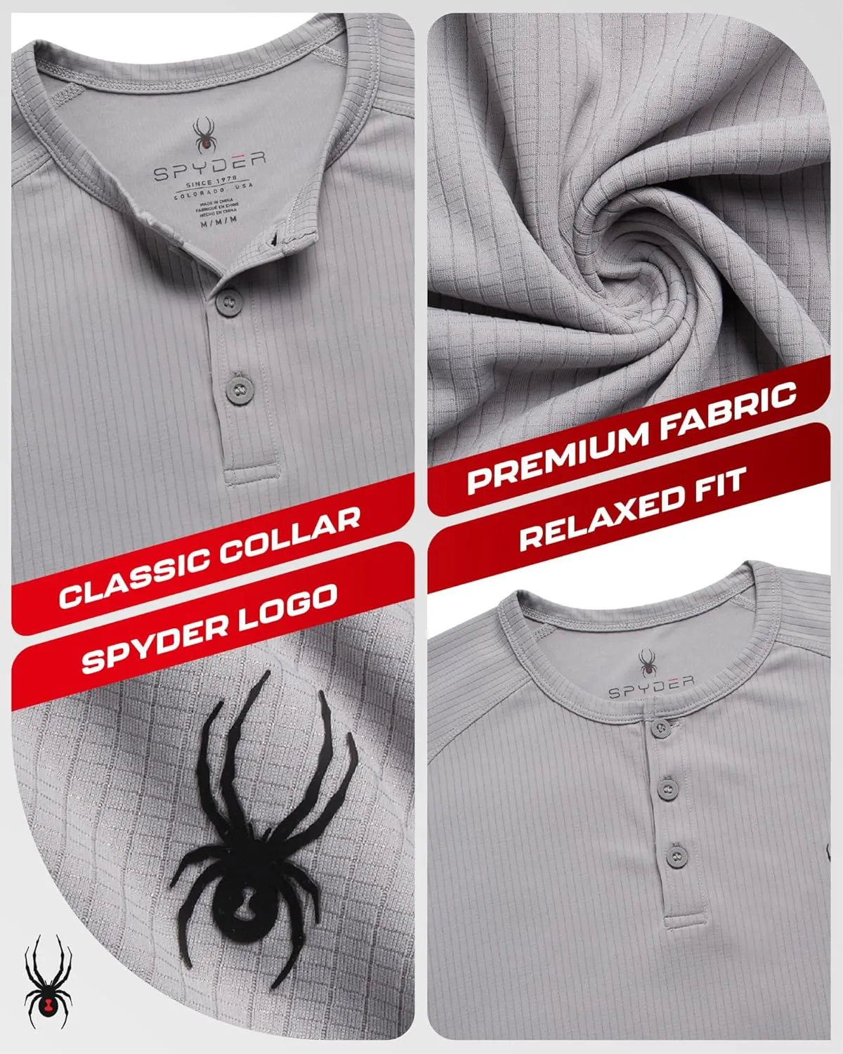 Spyder Mens Shirts - Moisture Wicking Short Sleeve Henley Shirts for Men - Lightweight Quick Dry Athletic Shirt (Sizes: S-XL)