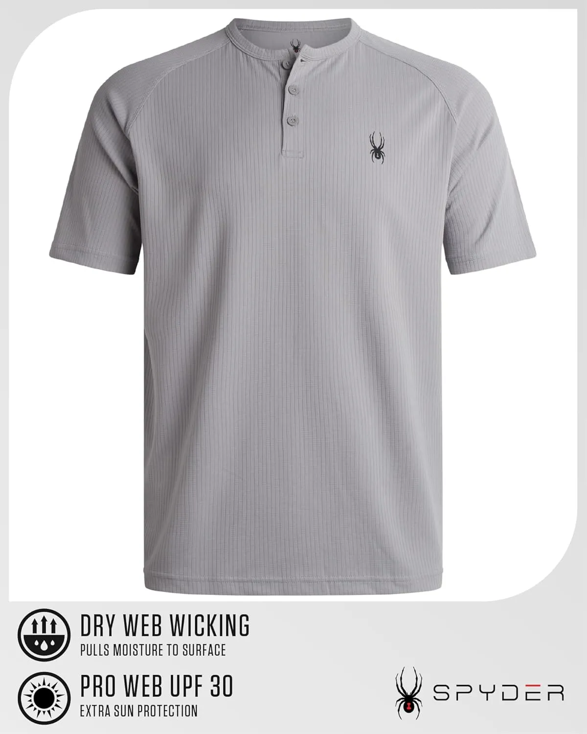 Spyder Mens Shirts - Moisture Wicking Short Sleeve Henley Shirts for Men - Lightweight Quick Dry Athletic Shirt (Sizes: S-XL)