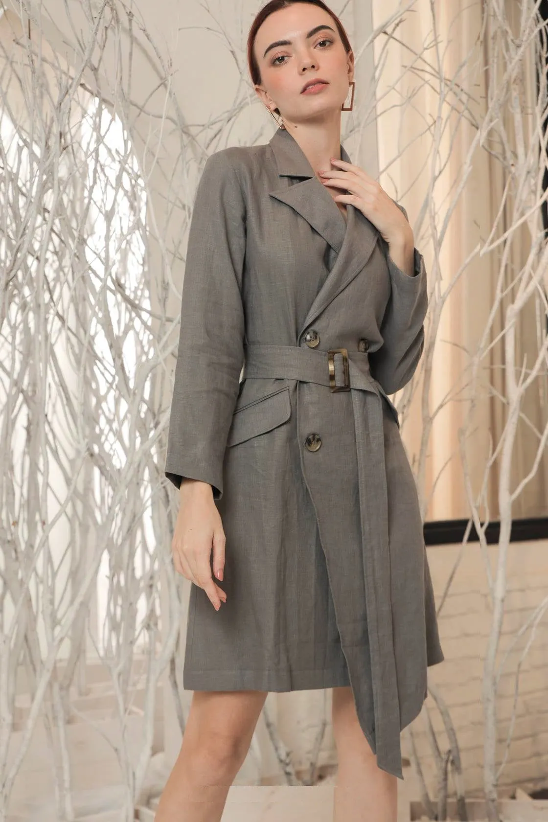 Stacy Double-breasted Linen Coat