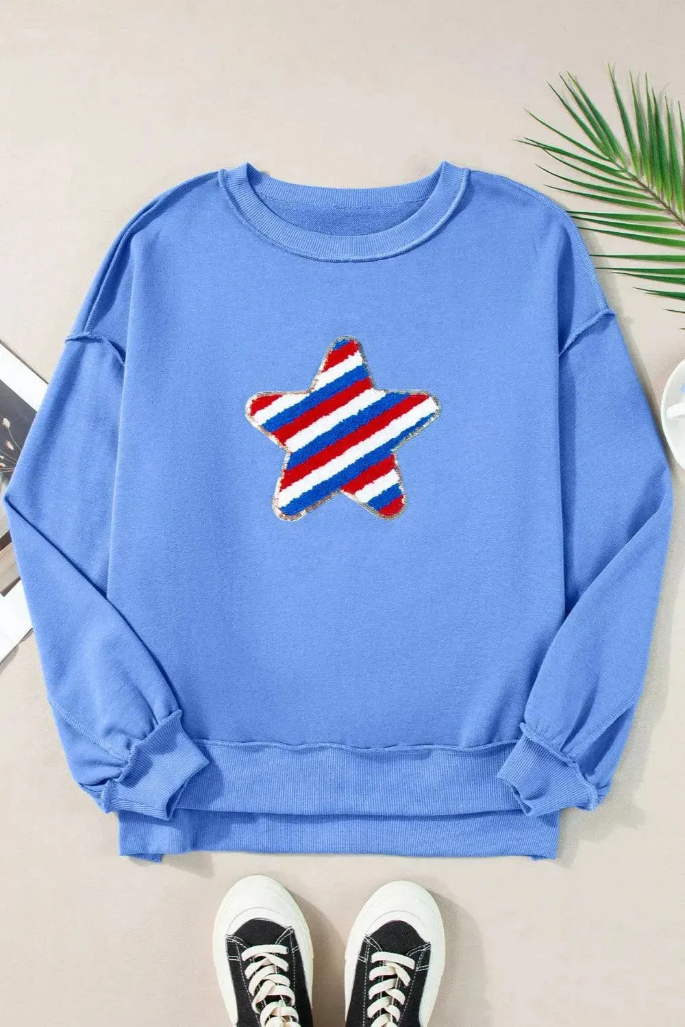Starry Exposed Seam Long Sleeve Sweatshirt