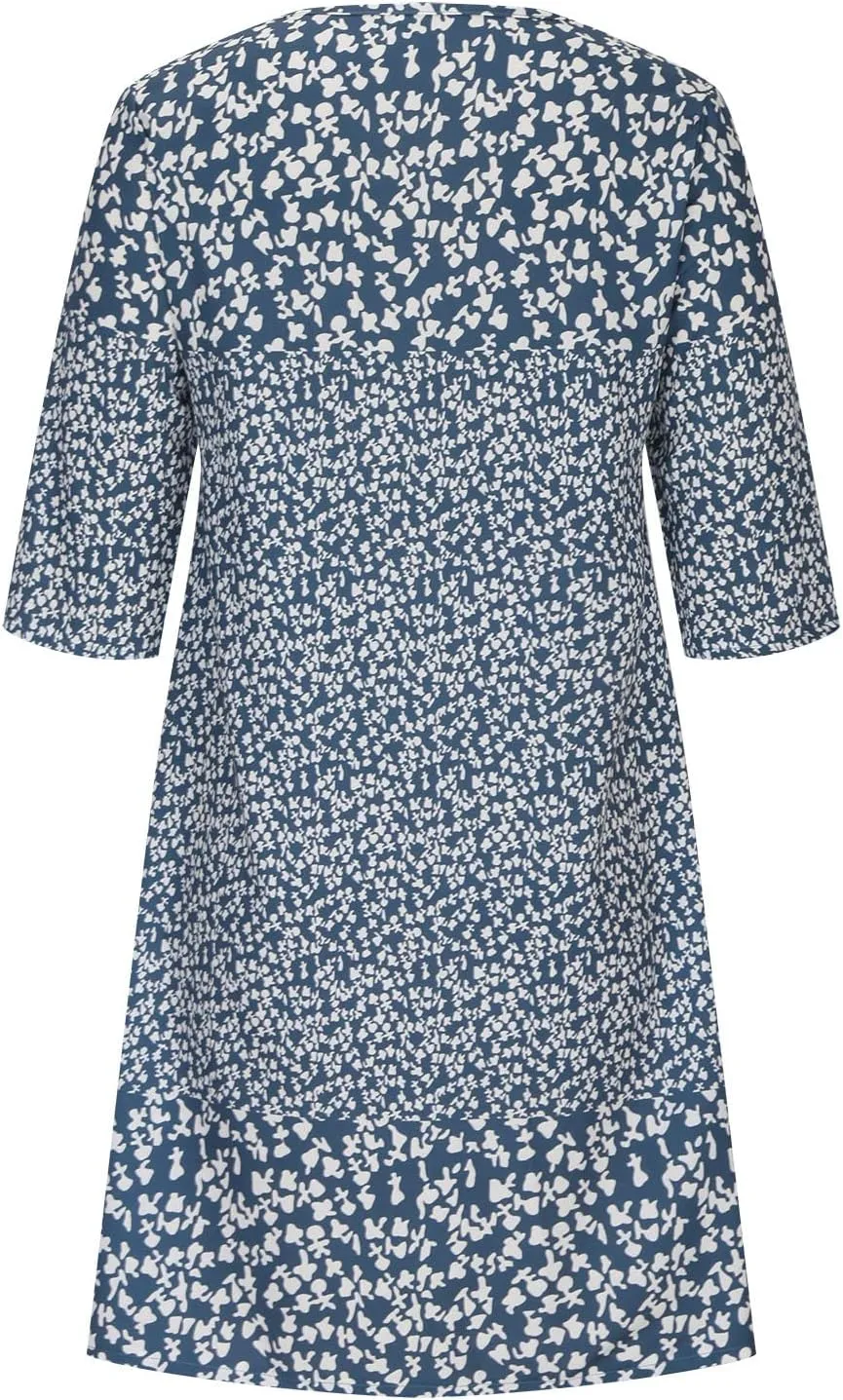 Summer Dresses for Women 2025 Vacation Floral Print 3/4 Sleeve V Neck Dress Comfy Lightweight Casual Fashion Dress