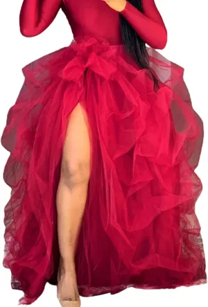 Sunloudy Women Tulle Long Skirt Maxi Tulle Floor Length Layered High Waist Puffy Skirt Wedding Special Occasion Clothes