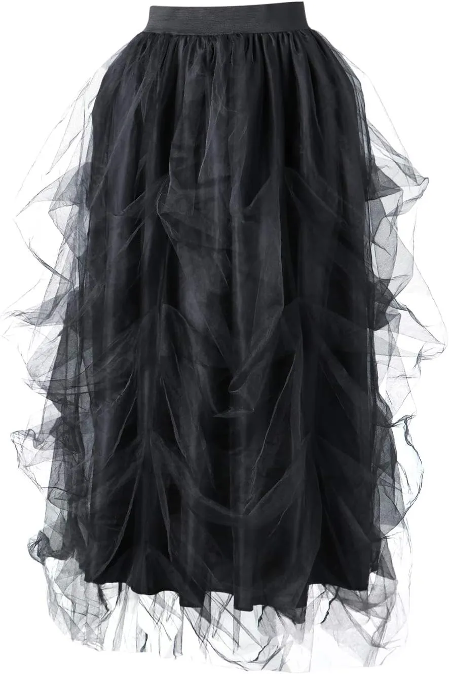 Sunloudy Women Tulle Long Skirt Maxi Tulle Floor Length Layered High Waist Puffy Skirt Wedding Special Occasion Clothes