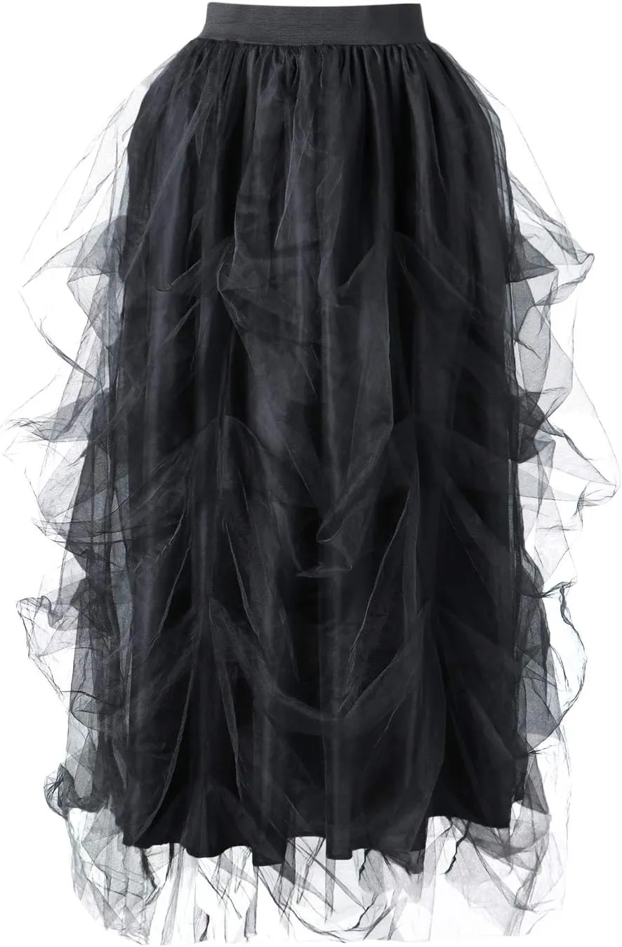 Sunloudy Women Tulle Long Skirt Maxi Tulle Floor Length Layered High Waist Puffy Skirt Wedding Special Occasion Clothes