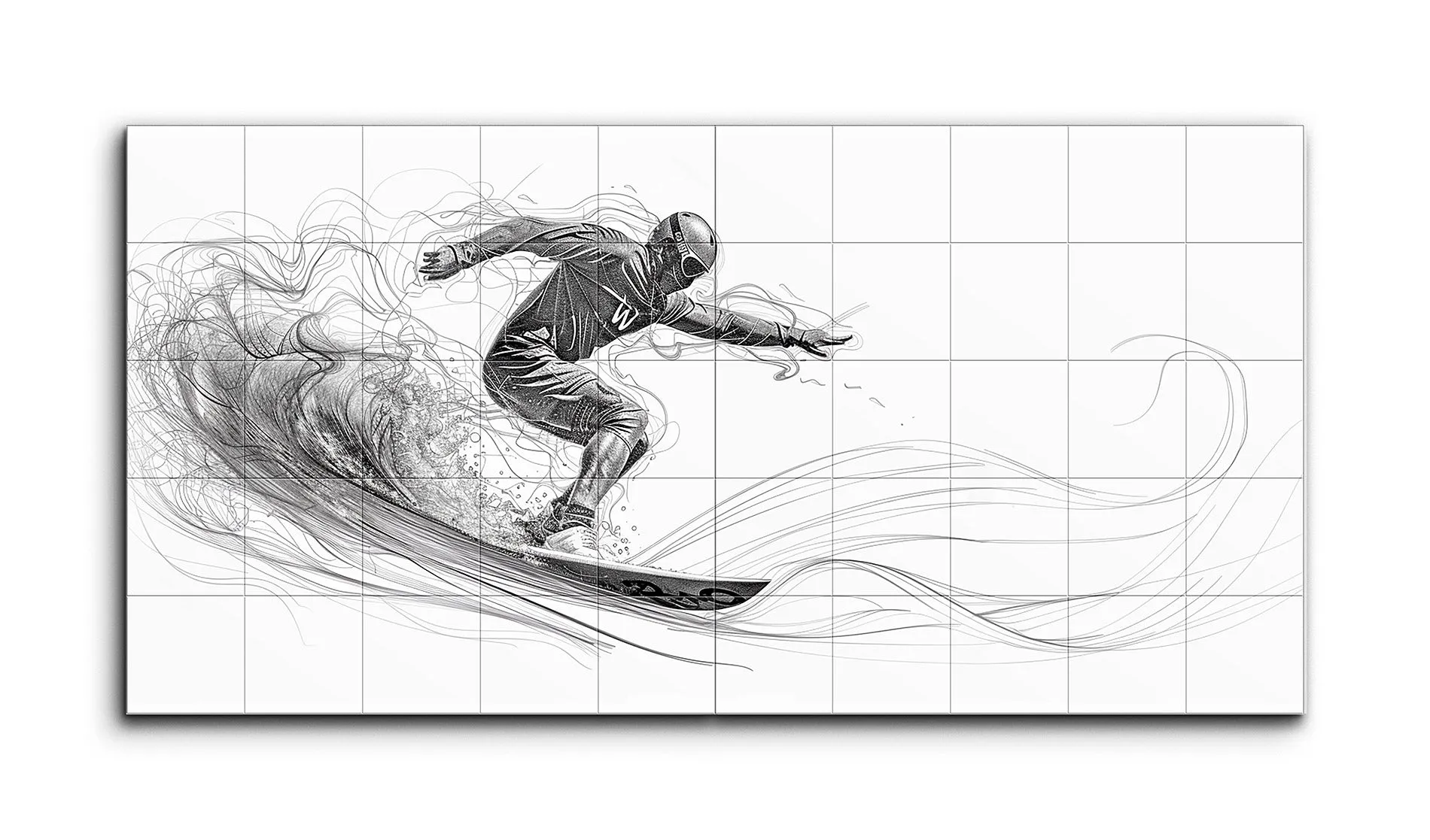 Surfers Dynamic Ride: Monochrome Wave Art