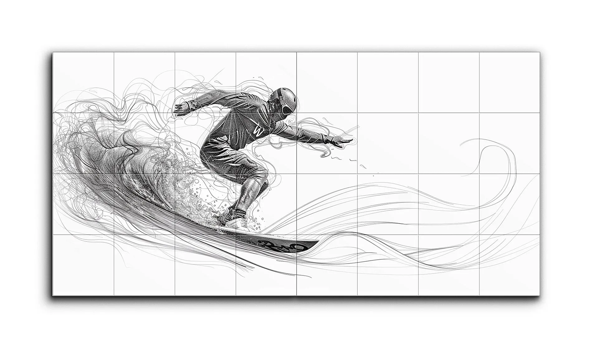 Surfers Dynamic Ride: Monochrome Wave Art