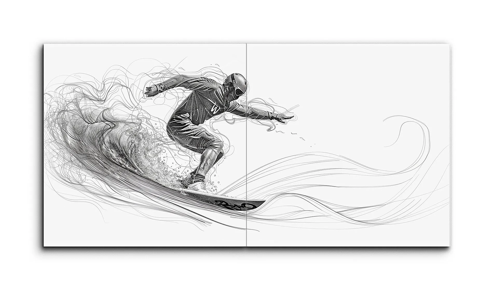 Surfers Dynamic Ride: Monochrome Wave Art
