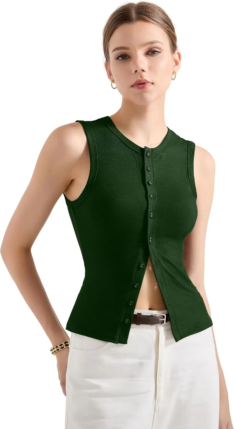 SUUKSESS Women Button Down Going Out Trendy Tops Ribbed Sexy Vest Y2K Tank Tops