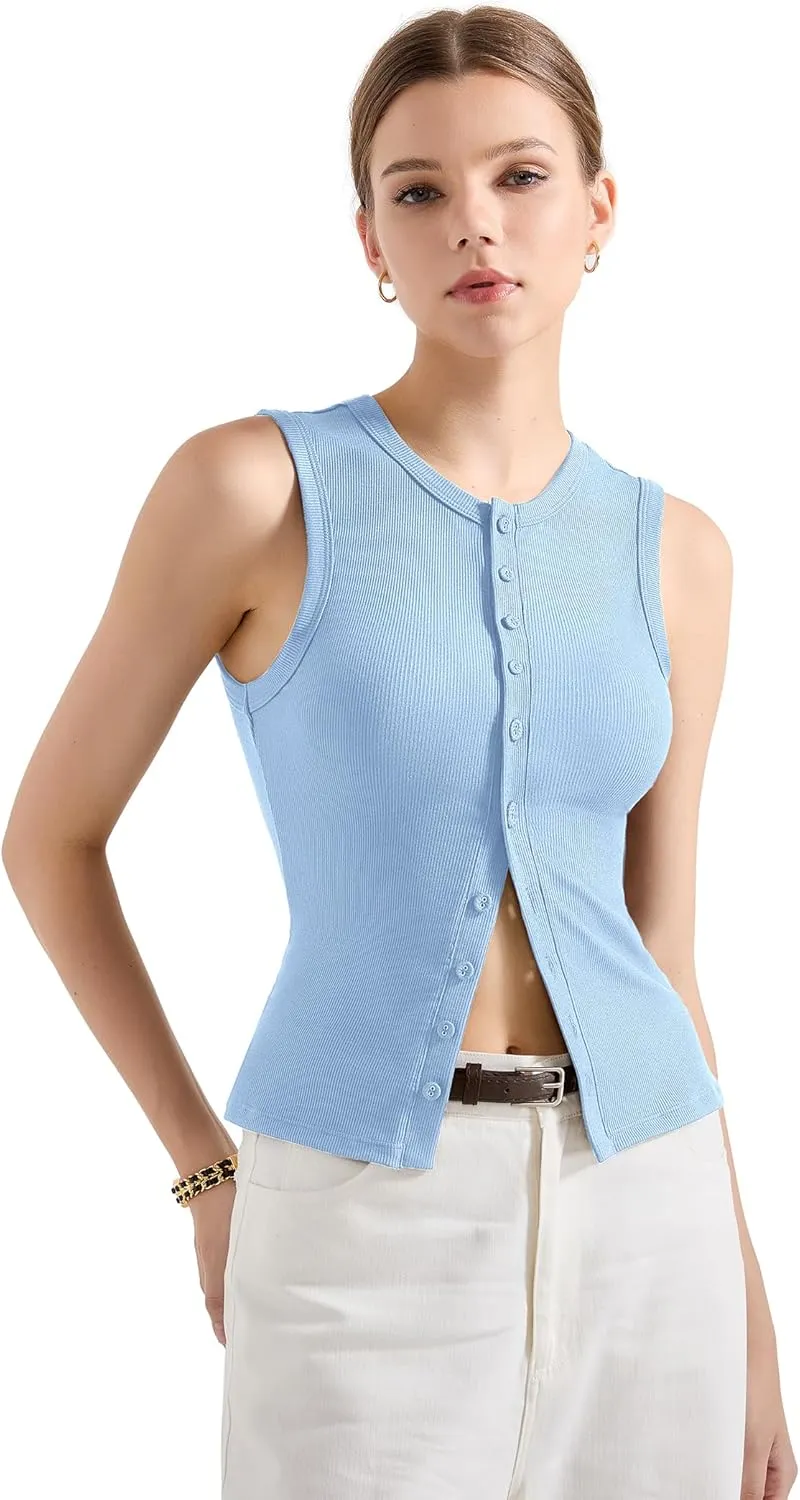 SUUKSESS Women Button Down Going Out Trendy Tops Ribbed Sexy Vest Y2K Tank Tops