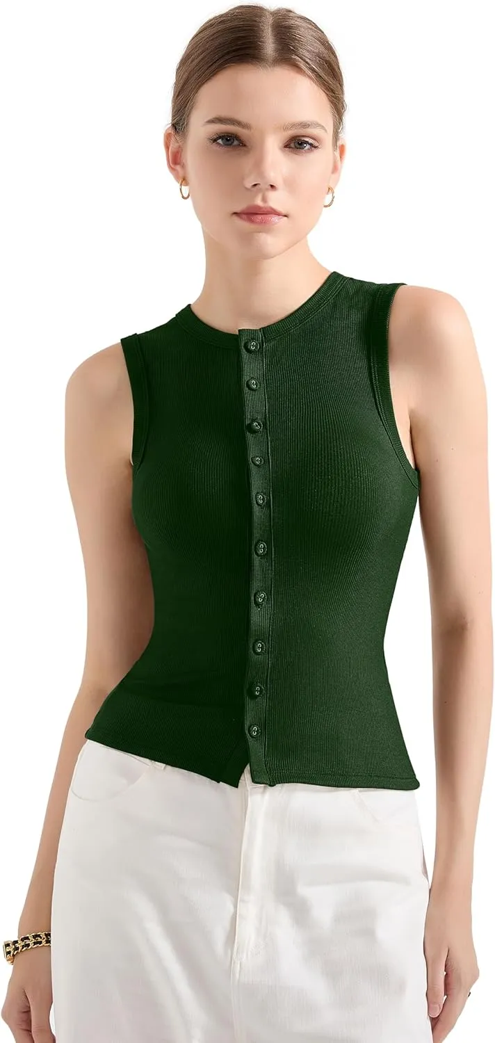 SUUKSESS Women Button Down Going Out Trendy Tops Ribbed Sexy Vest Y2K Tank Tops