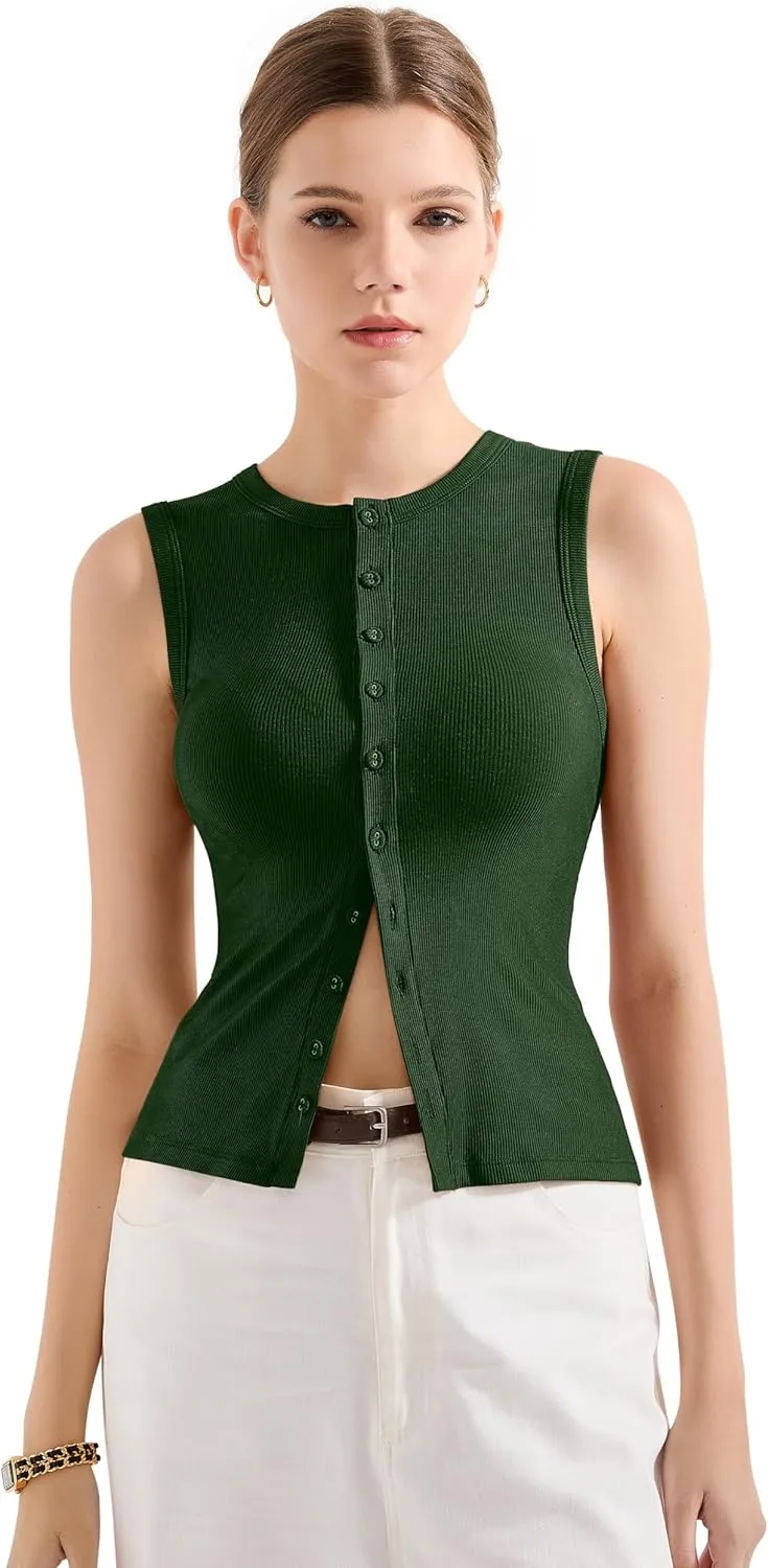 SUUKSESS Women Button Down Going Out Trendy Tops Ribbed Sexy Vest Y2K Tank Tops
