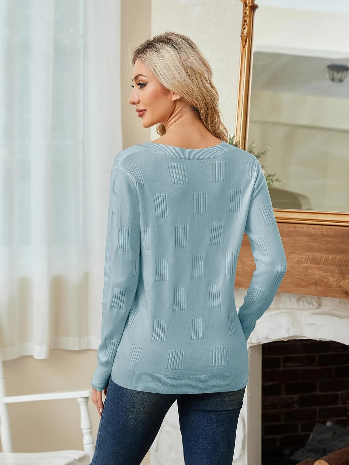 Sweaters for Women Trendy Fall Fashion 2025 Womens Long Sleeve Tops Shirts Blouses V Neck Casual Lightweight Pullover Sweater