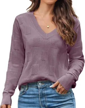 Sweaters for Women Trendy Fall Fashion 2025 Womens Long Sleeve Tops Shirts Blouses V Neck Casual Lightweight Pullover Sweater