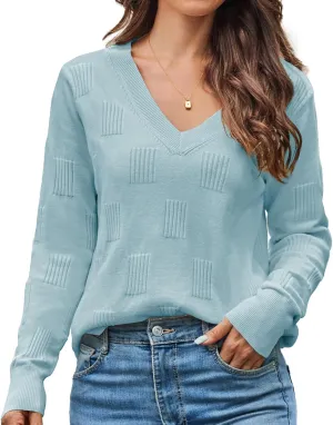 Sweaters for Women Trendy Fall Fashion 2025 Womens Long Sleeve Tops Shirts Blouses V Neck Casual Lightweight Pullover Sweater