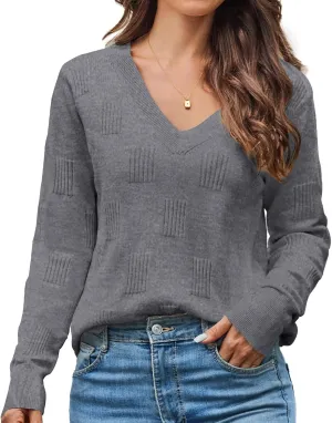 Sweaters for Women Trendy Fall Fashion 2025 Womens Long Sleeve Tops Shirts Blouses V Neck Casual Lightweight Pullover Sweater