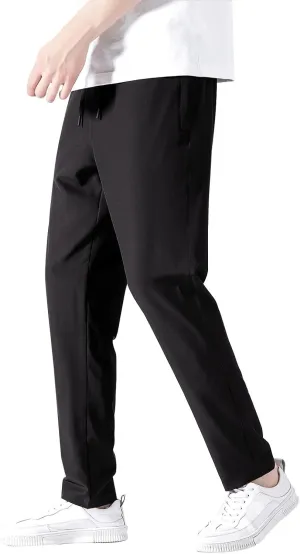 Sweatpants for Men Slim Fit Ice Silk Quick Drying Hiking Pants Lightweight Drawstring Waist Loose Straight Trousers