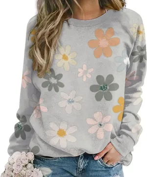 Sweatshirt for Women Long Sleeve Crewneck Boho Fall Tops 2024 Graphic Tshirts Floral Casual Trendy Pullover Tunic Tops