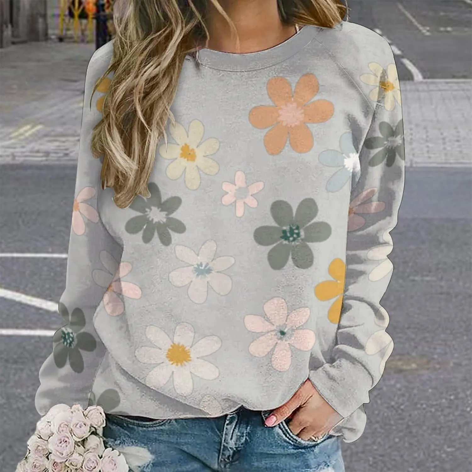 Sweatshirt for Women Long Sleeve Crewneck Boho Fall Tops 2024 Graphic Tshirts Floral Casual Trendy Pullover Tunic Tops