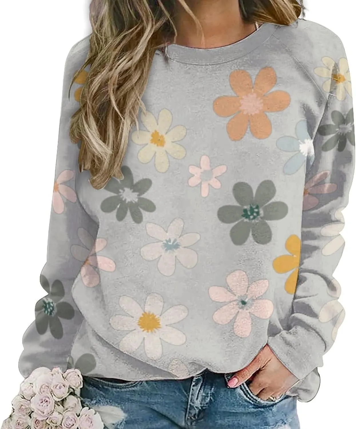 Sweatshirt for Women Long Sleeve Crewneck Boho Fall Tops 2024 Graphic Tshirts Floral Casual Trendy Pullover Tunic Tops
