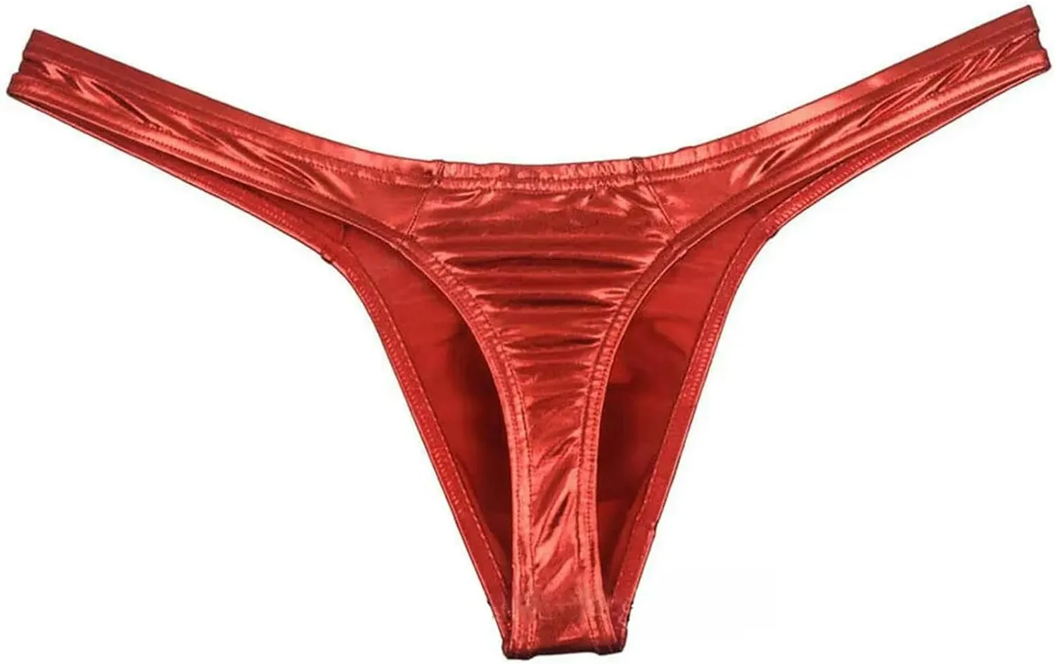 T Back Thongs Men Shiny Leather T-Back Underwear Male Bulge Panties Bikini Briefs-Silver-XL