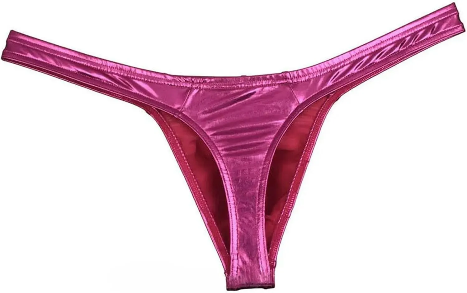 T Back Thongs Men Shiny Leather T-Back Underwear Male Bulge Panties Bikini Briefs-Silver-XL