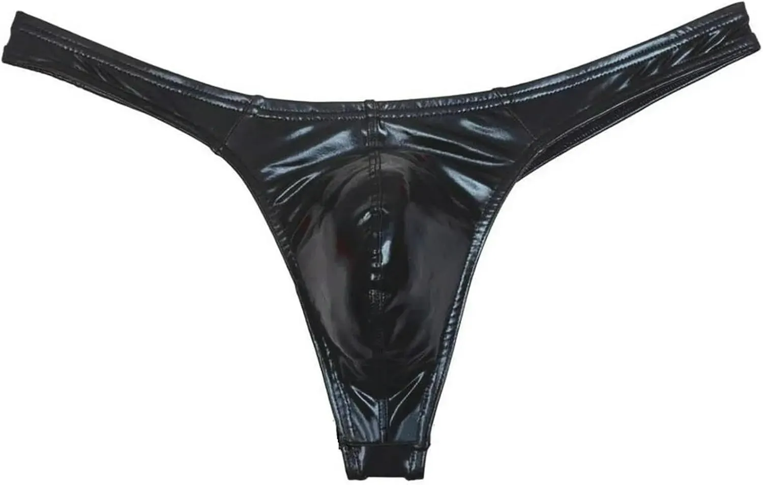 T Back Thongs Men Shiny Leather T-Back Underwear Male Bulge Panties Bikini Briefs-Silver-XL