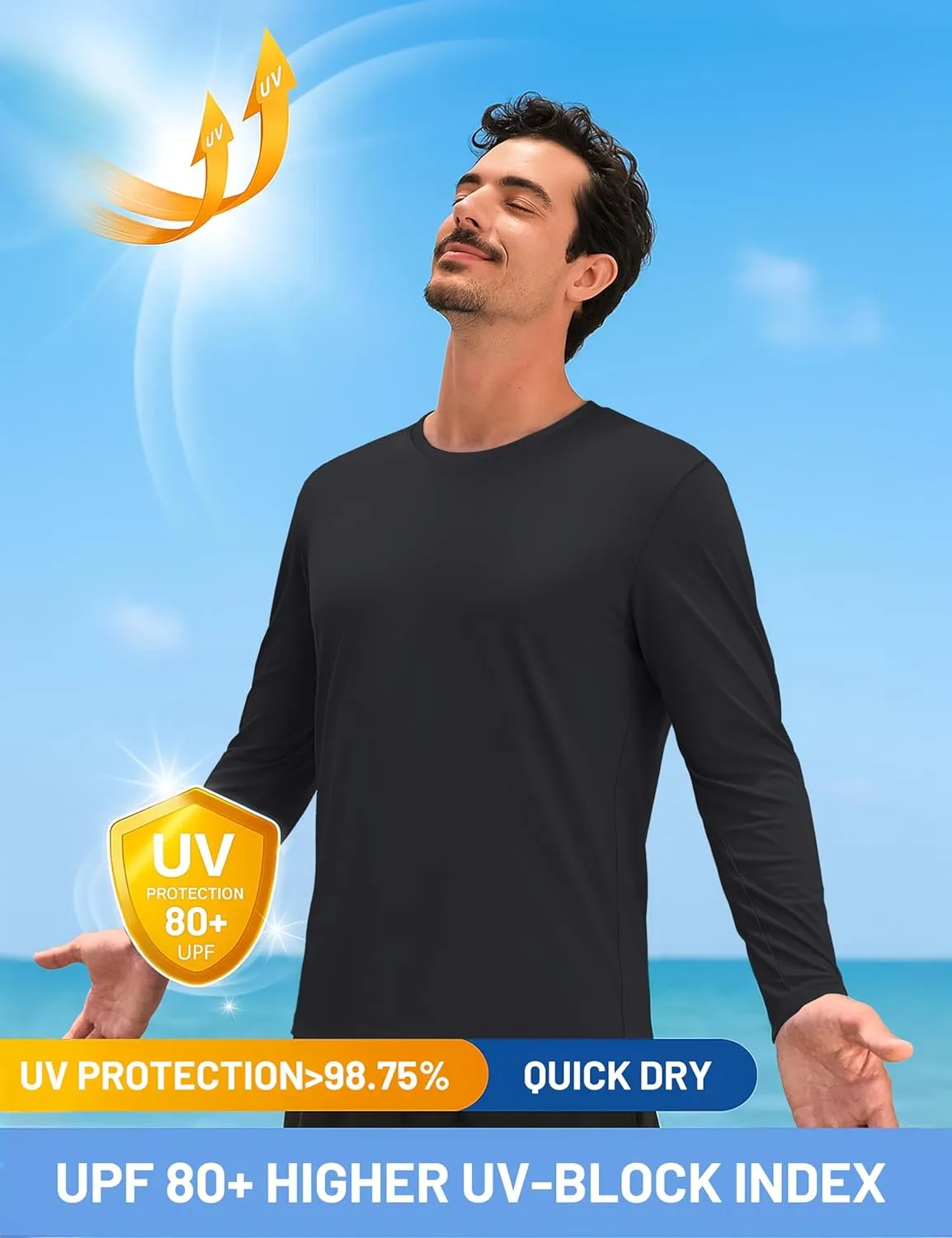 TACVASEN Men's Long Sleeve UPF 80  Shirts Sun Protection UV SPF Shirts Rash Guard Fishing Running Quick Dry Lightweight