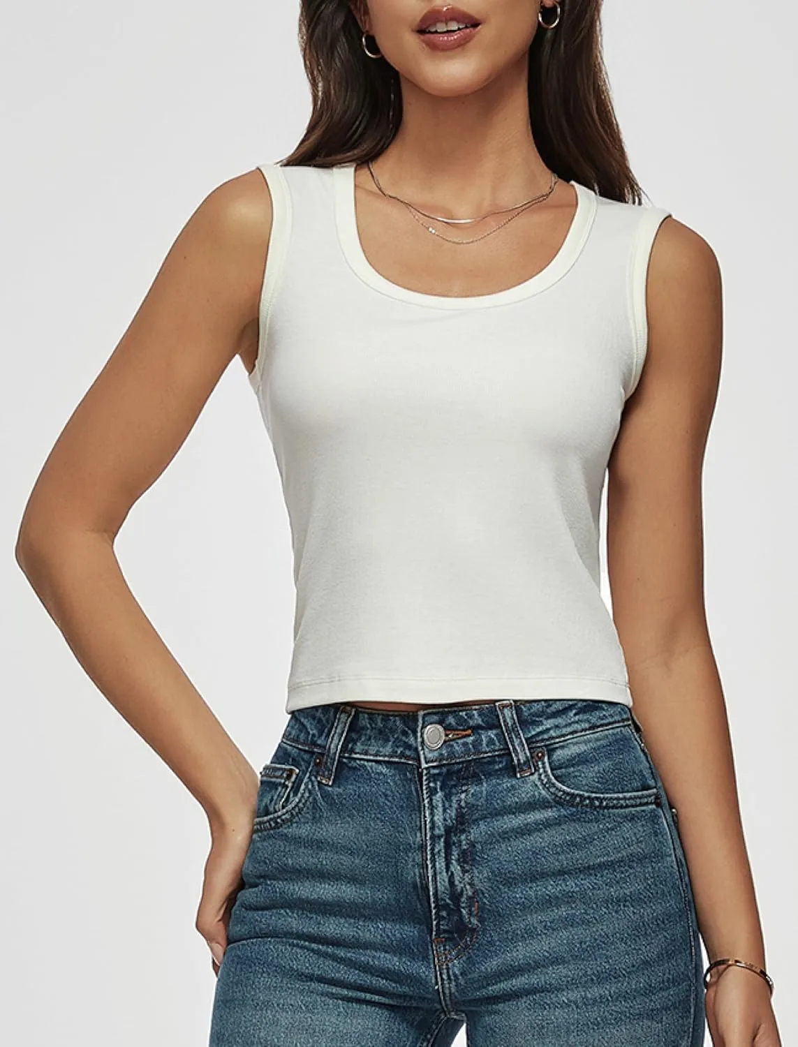 Tank Tops for Women Summer Workout Ribbed Scoop Neck T Shirt Sleeveless Basic 2025 Trendy Crop Tee