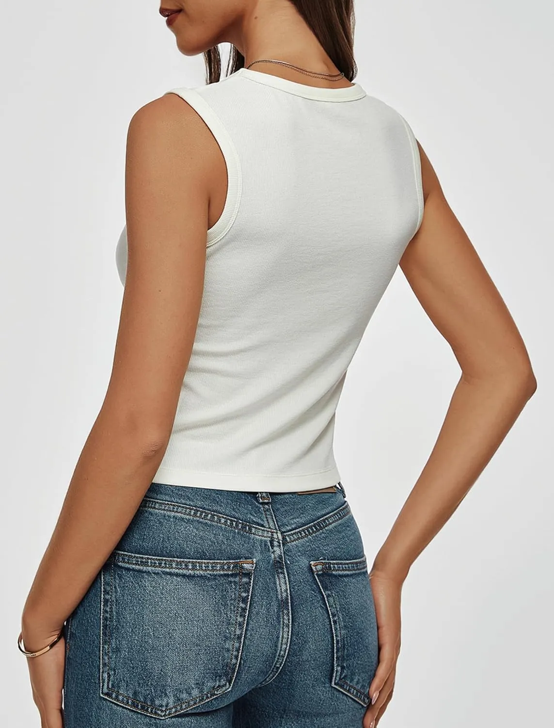 Tank Tops for Women Summer Workout Ribbed Scoop Neck T Shirt Sleeveless Basic 2025 Trendy Crop Tee