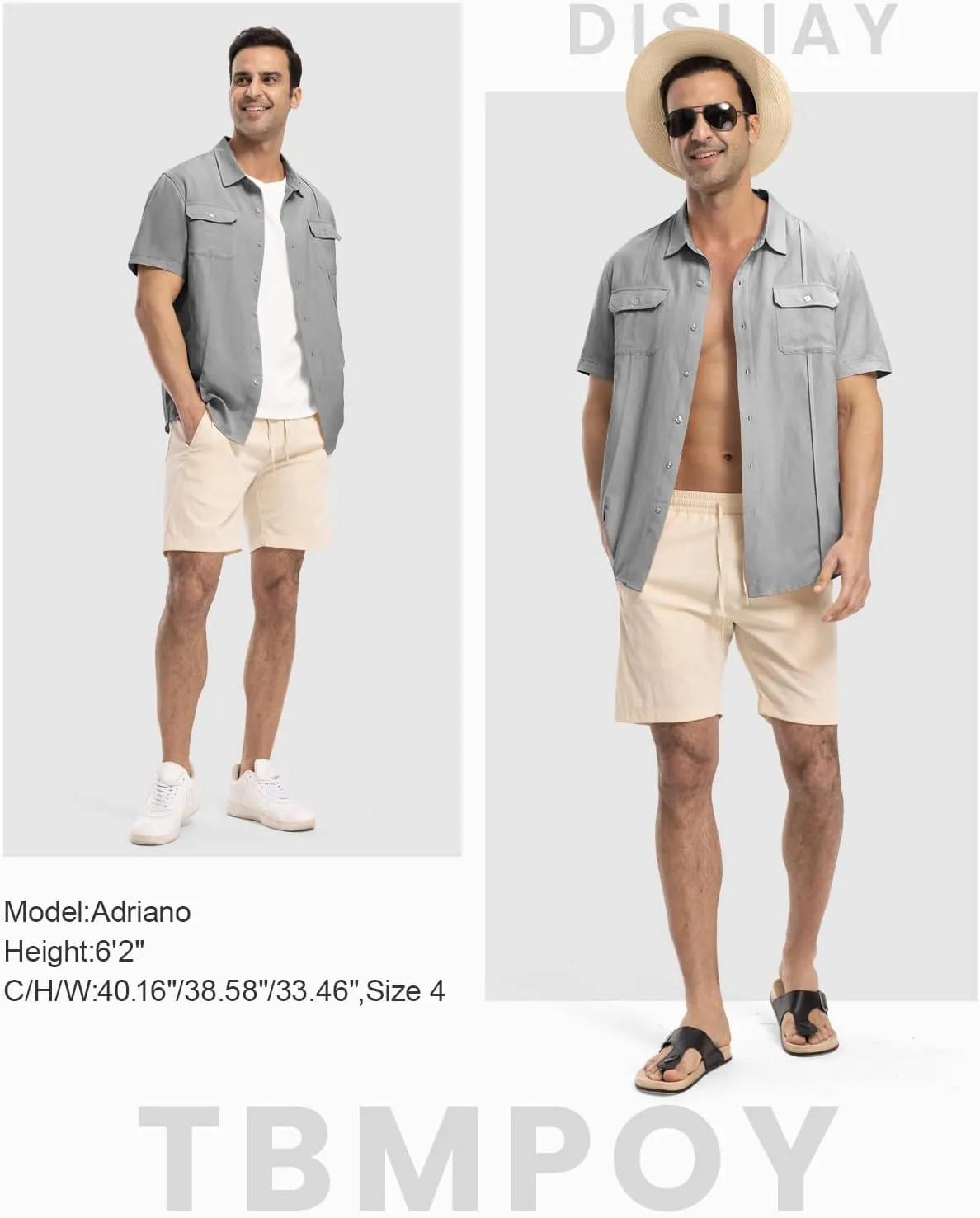 TBMPOY Mens Linen Button Down Shirts Short Sleeve Summer Beach Shirt Casual Hawaiian Dress Shirts for Men with Two Pockets