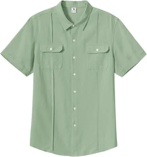 TBMPOY Mens Linen Button Down Shirts Short Sleeve Summer Beach Shirt Casual Hawaiian Dress Shirts for Men with Two Pockets