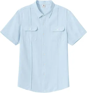 TBMPOY Mens Linen Button Down Shirts Short Sleeve Summer Beach Shirt Casual Hawaiian Dress Shirts for Men with Two Pockets