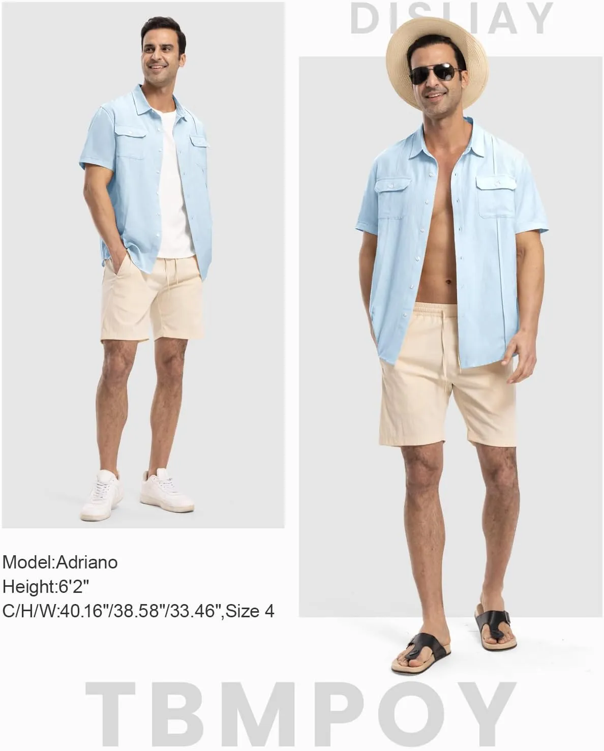 TBMPOY Mens Linen Button Down Shirts Short Sleeve Summer Beach Shirt Casual Hawaiian Dress Shirts for Men with Two Pockets