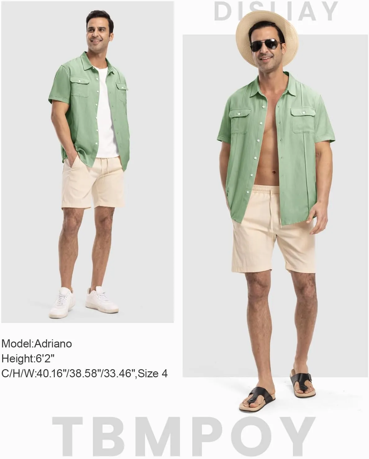 TBMPOY Mens Linen Button Down Shirts Short Sleeve Summer Beach Shirt Casual Hawaiian Dress Shirts for Men with Two Pockets